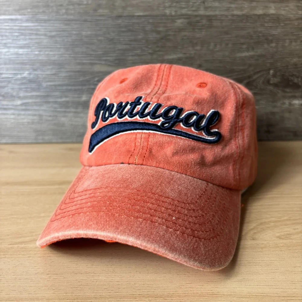 Portugal Hat Cap Strap Back Orange Vintage Wash Outdoors Adjustable